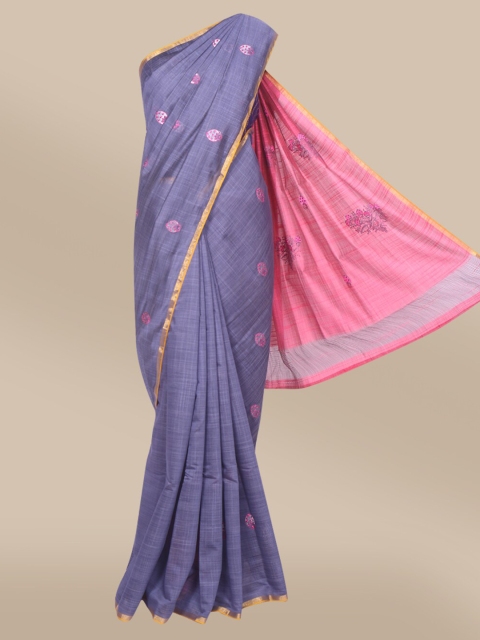 

The Chennai Silks Grey & Pink Floral Embroidered Fusion Saree