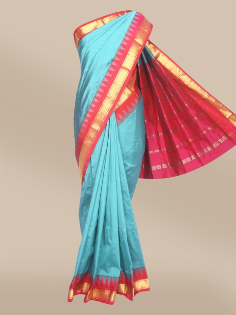 

The Chennai Silks Turquoise Blue & Pink Zari Pure Silk Saree