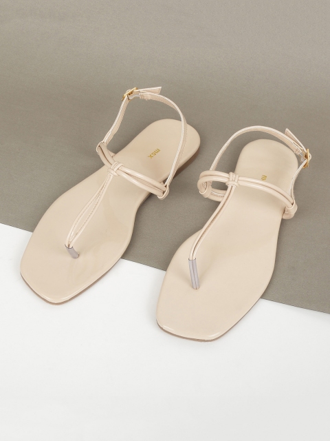 

max Women Beige T-Strap Flats