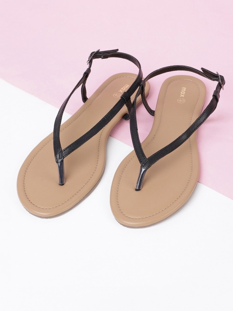 max Women Black Open Toe Flats