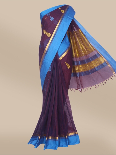 

The Chennai Silks Violet & Blue Ethnic Motifs Silk Cotton Kovai Saree