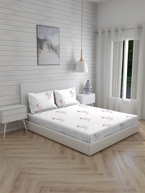 

Boutique Living India White & Pink Floral 300 TC King Bedsheet with 2 Pillow Covers