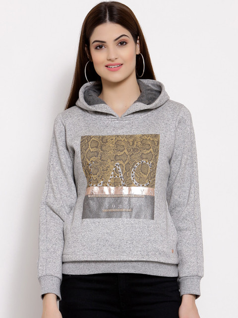 

Juelle Women Grey Printed Hooded Sweatshirt