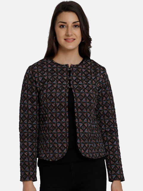 

Yaadleen Women Brown Blue Geometric Tailored Jacket