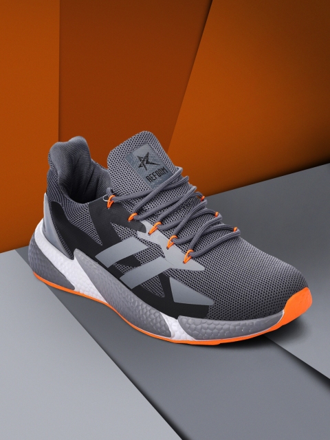 

REFOAM Men Grey & Orange Mesh Running Non-Marking Sports Shoes