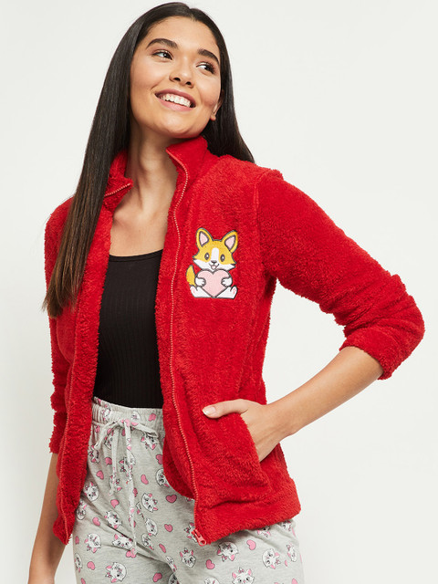 

max Women Red & Yellow Printed Cardigan With Zip Detail