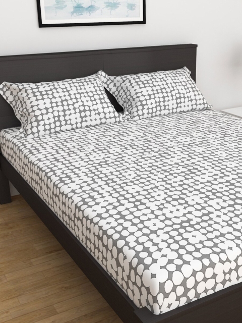 

Home Centre White & Grey Geometric Cotton King Bedsheet with 2 Pillow Covers