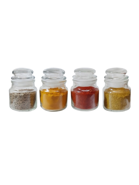 

Home Centre Set Of 4 Transparent Solid Glass Spice Jar With Lid