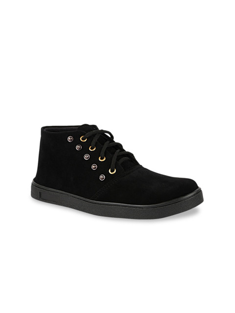 

Shoetopia Women Black Textured Suede Sneakers