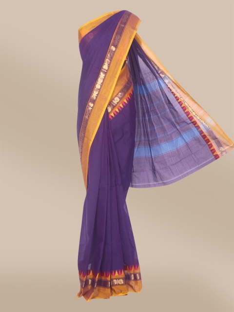 

The Chennai Silks Violet & Gold-Toned Zari Pure Cotton Chettinad Saree