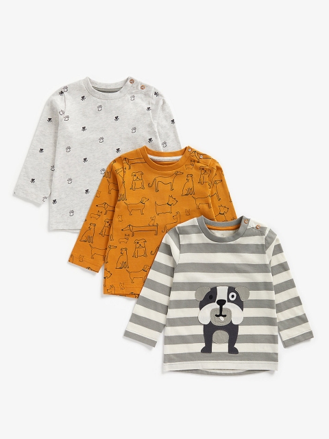 

mothercare Infant Boys Pack of 3 Printed Round Neck Pure Cotton T-shirts, Grey