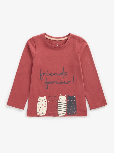 

mothercare Infant Girls Taupe Typography Cat Printed Pure Cotton T-shirt