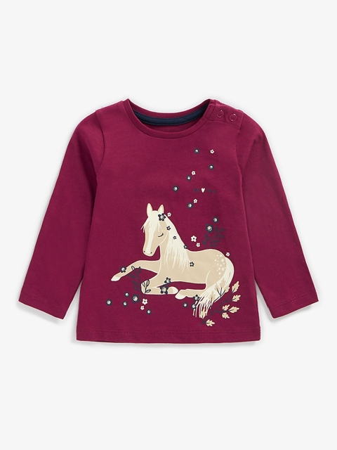 

mothercare Infant Girls Purple Horse Printed Pure Cotton T-shirt