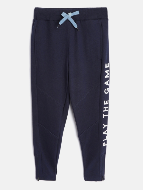 

Indian Terrain Boys Navy Blue Solid Pure Cotton Track Pants with Printed Detail