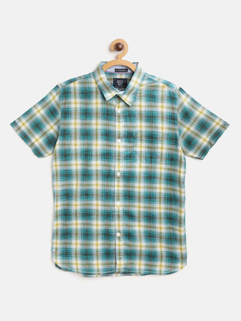 

Indian Terrain Boys Green & White Pure Cotton Checked Casual Shirt