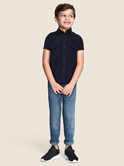 

Indian Terrain Boys Navy Blue Pure Cotton Casual Shirt
