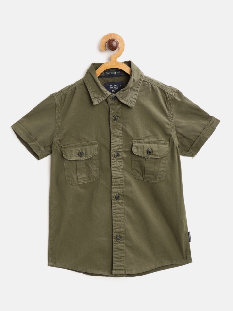 

Indian Terrain Boys Olive Green Pure Cotton Solid Opaque Casual Shirt