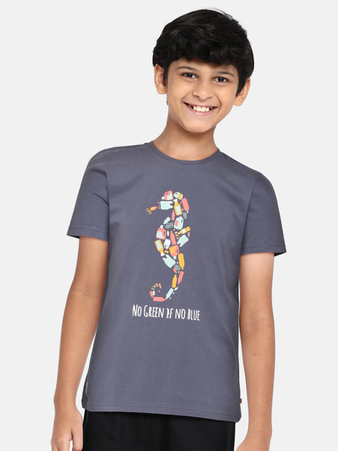

Indian Terrain Boys Grey & White Printed Pure Cotton T-shirt