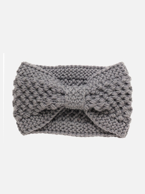 

ToniQ Women Grey Knitted Woolen Bow Crochet Headband