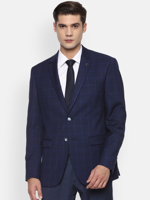 

Van Heusen Men Navy Blue Checked Slim-Fit Single-Breasted Blazer