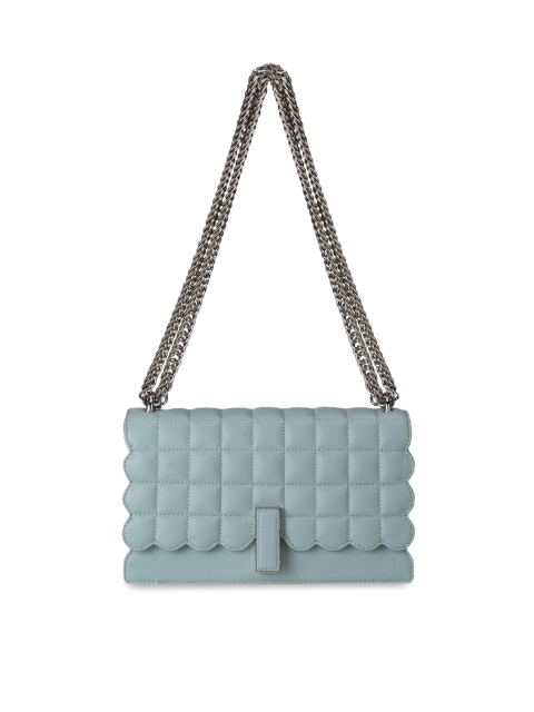 

Da Milano Blue Textured Leather Quilted Structured Sling Bag