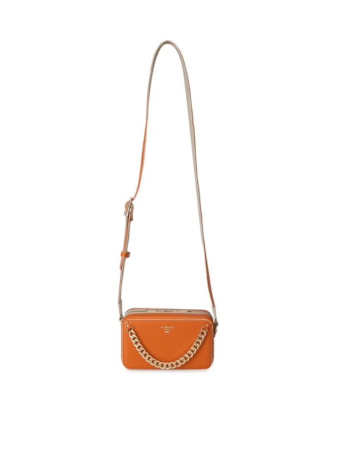 Da Milano Orange Solid Leather Structured Sling Bag