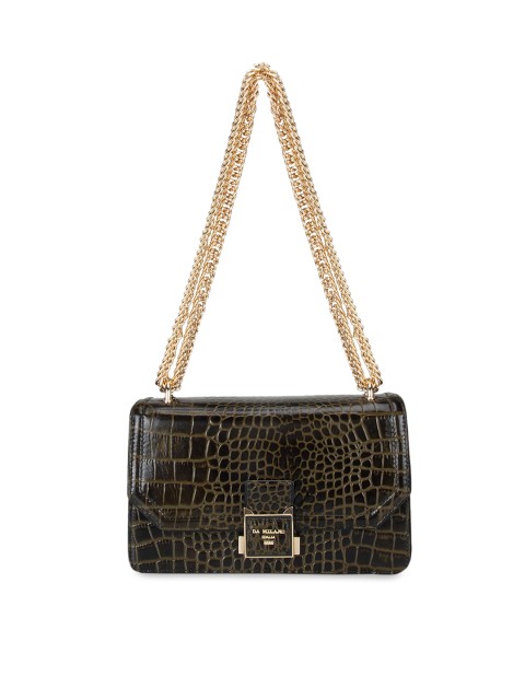 

Da Milano Green Animal Textured Leather Structured Sling Bag