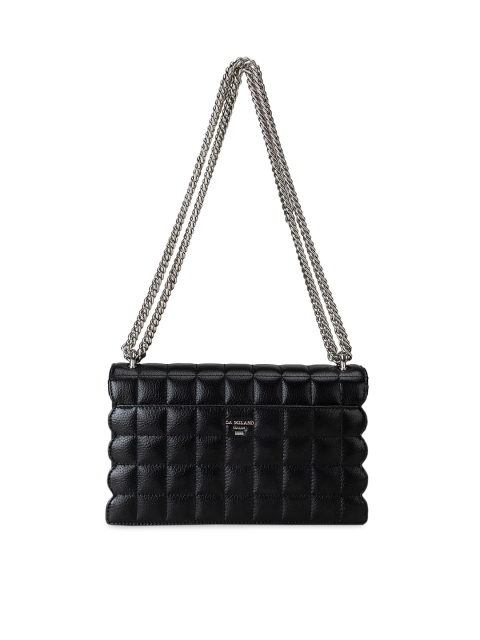 

Da Milano Black Geometric Leather Quilted Structured Shoulder Bag
