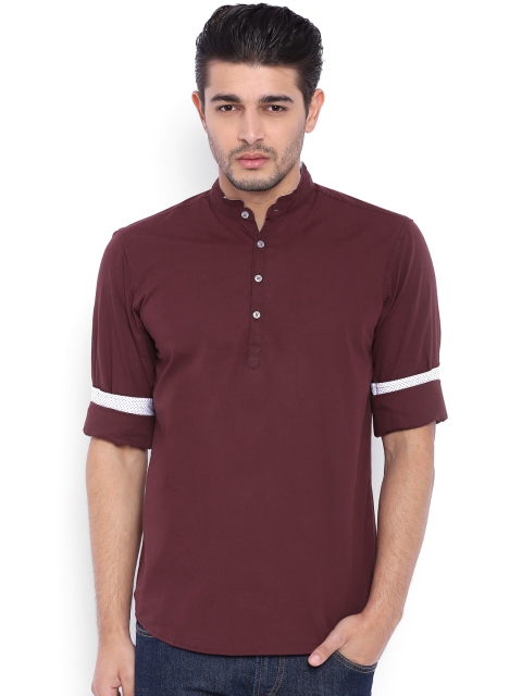 

IVOC Men Maroon Solid Straight Kurta