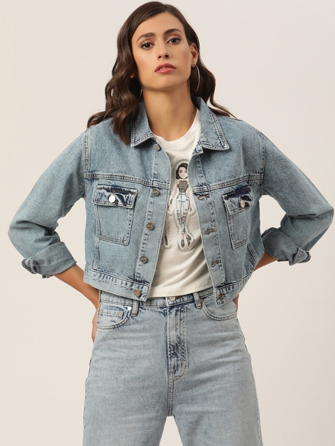 

KENDALL & KYLIE Women Blue Washed Denim Jacket with Patchwork
