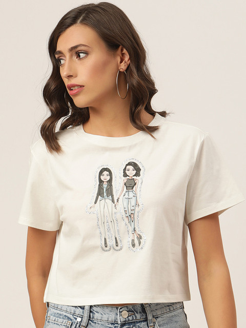 

KENDALL & KYLIE Women Off White Printed T-shirt