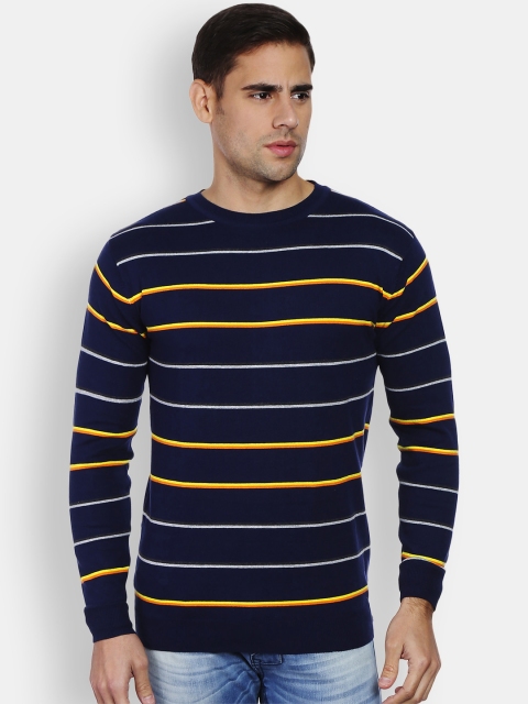 

Peter England Casuals Men Blue Striped Sweater