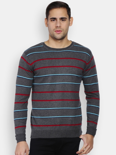 

Peter England Casuals Men Grey Striped Sweater