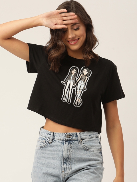 

KENDALL & KYLIE Women Black Graphic Printed T-shirt