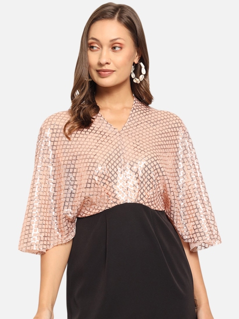 

Just Wow Women Peach-Coloured Sequined Sheath Dress