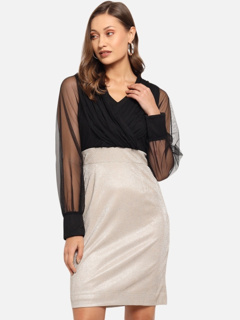 

Just Wow Gold-Toned Colourblocked Sheath Dress