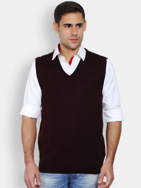 

Peter England Men Maroon Ribbed Sweater