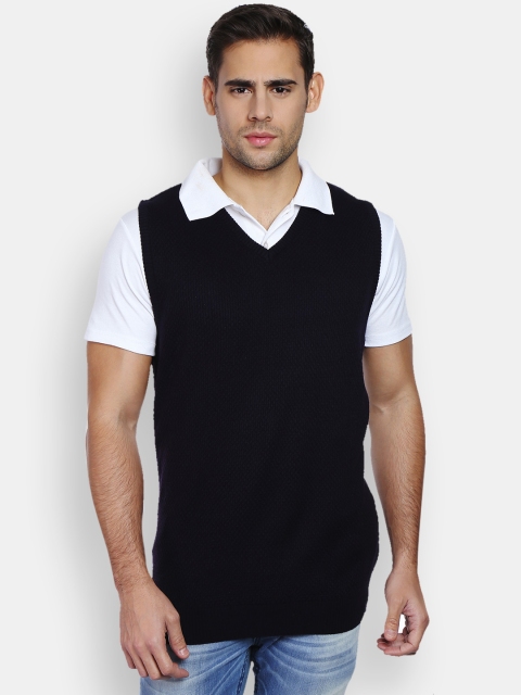 

Peter England Men Black Sleeveless Sweater