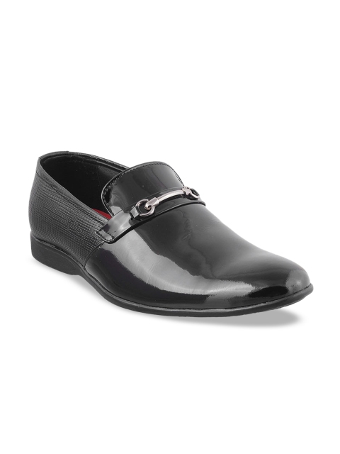 

Mochi Men Black Solid Leather Formal Slip-On Shoes