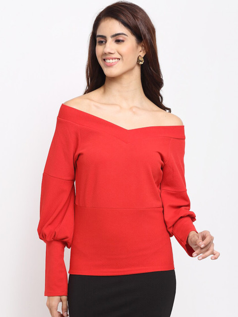 

Sugathari Red Off-Shoulder Bardot Top