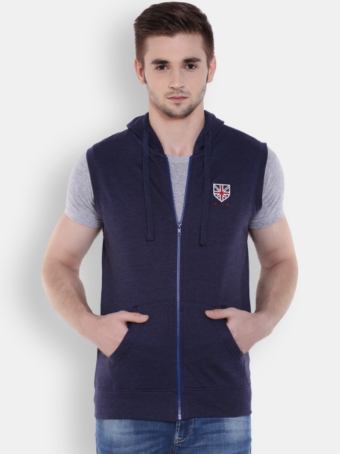 

Peter England Men Dark Blue Hooded Sweatshirt
