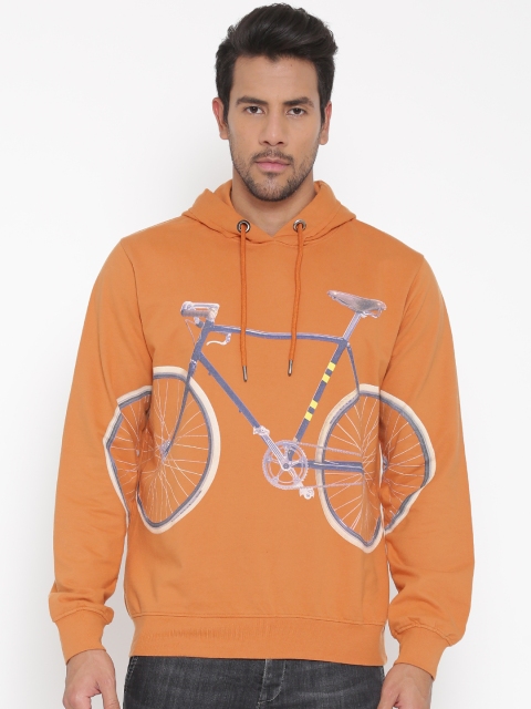 

Peter England Casuals Orange Printed Hooded Sweatshirt