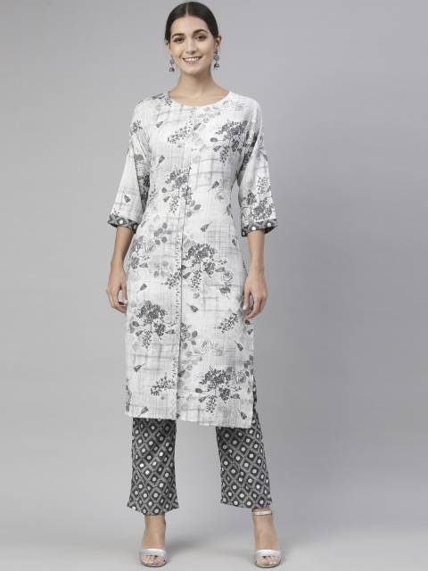 

Neerus Women Grey Floral Printed Regular Kurta with Trousers