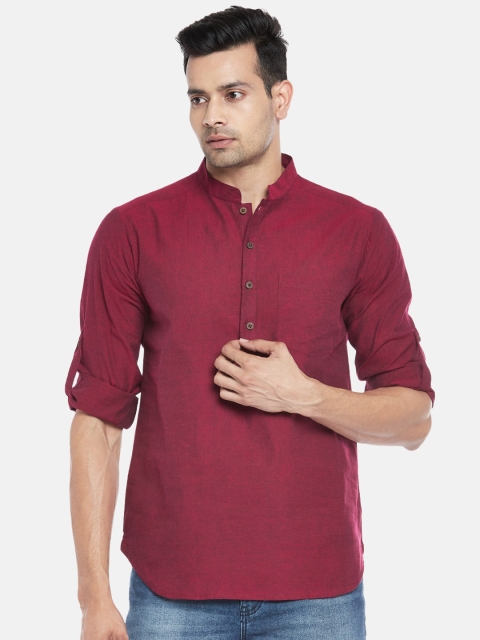 

indus route by Pantaloons Men Maroon Pure Cotton Kurta