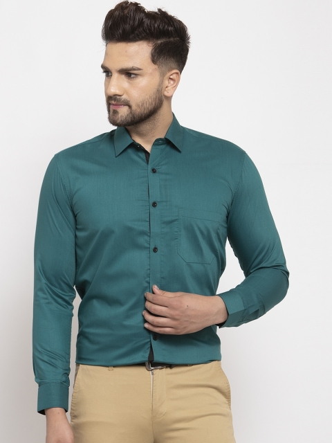 

JAINISH Men Teal Green Smart Opaque Cotton Blend Formal Shirt