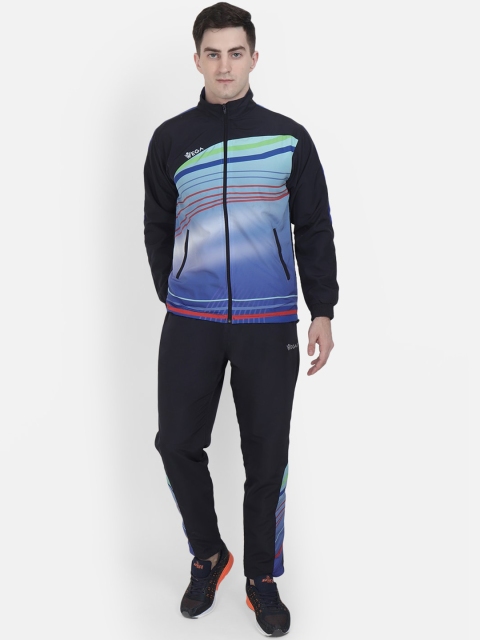 

VEGA Men Blue & Black Printed Rapid Dry & Anti Static Tracksuit