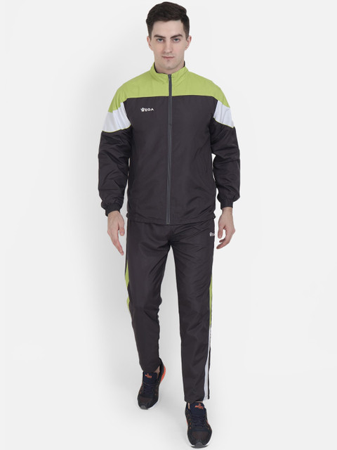 

VEGA Men Brown & Green Solid Rapid Dry Anti Static Sports Tracksuit