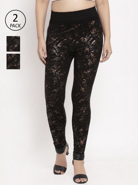 

Klotthe Women Black Set Of 2 Printed Viscose Rayon Jeggings