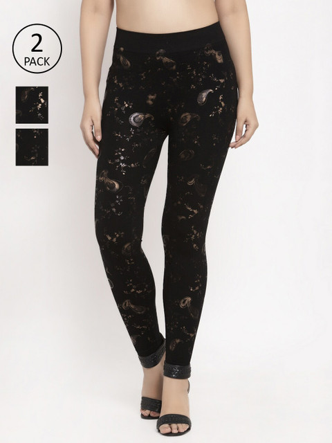 

KLOTTHE Women Pack of 2 Black Printed Viscose Rayon Jeggings
