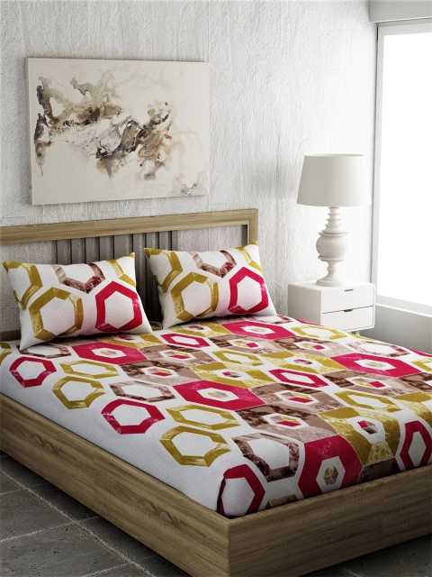 

EverHOME White & Pink Geometric 210 TC Super King Bedsheet with 2 Pillow Covers